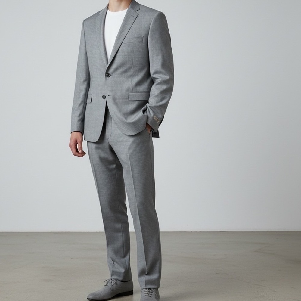 Tazio Italy‎ Mens Ultra Slim Fit 2 Piece Suit Gray Sharkskin 50R 44W NWT sleek